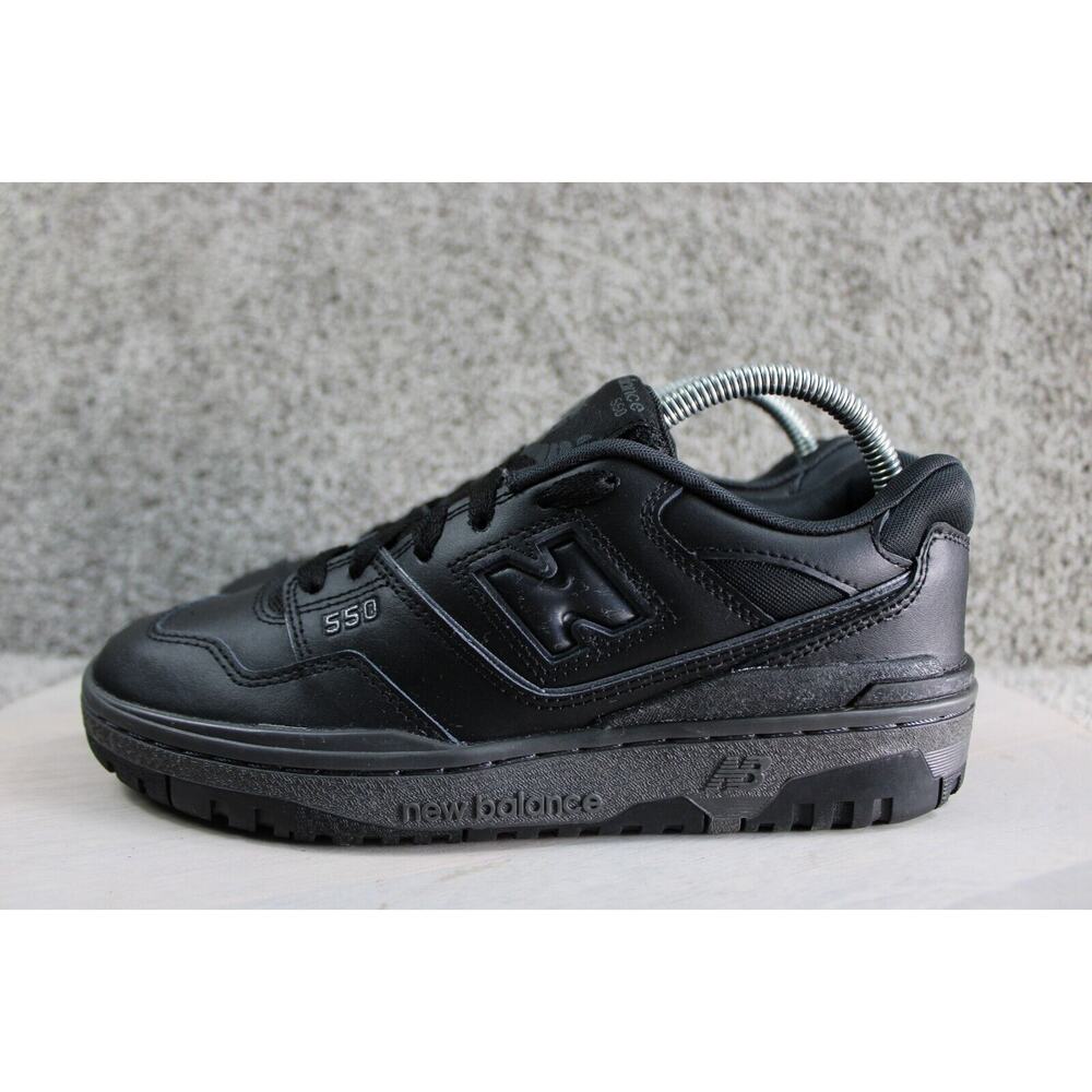 New Balance 550 Sneakers Youth 7 Triple Black Leather Athletic Shoes GSB550BB - Picture 6 of 11